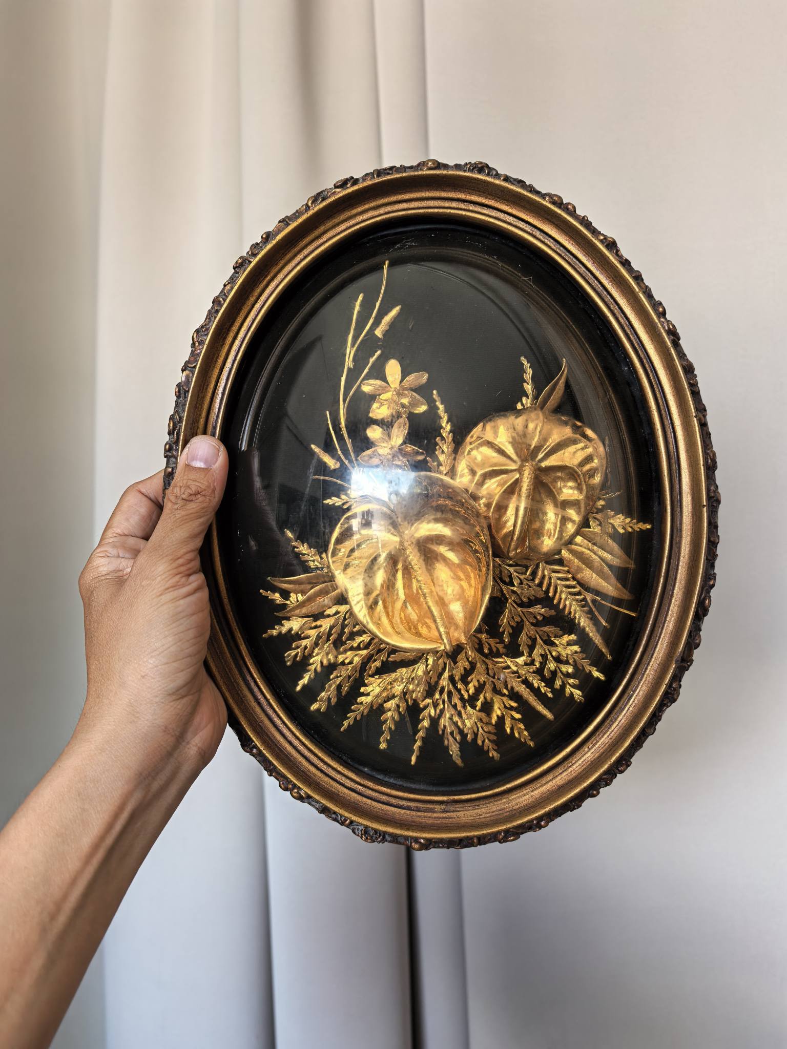 1970's Flora-Hawaii wall hangings featuring 24k gold-dipped ferns