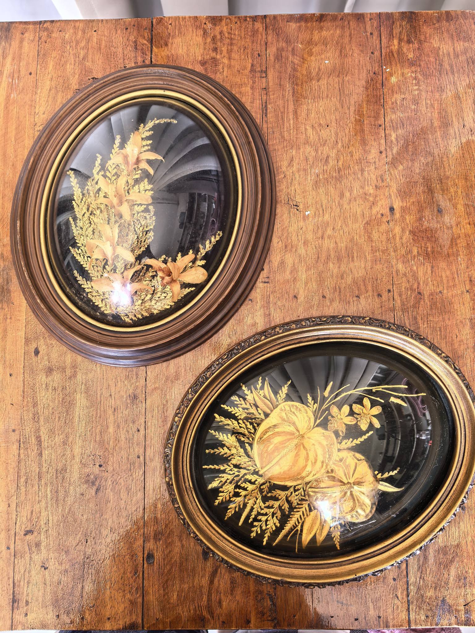 1970's Flora-Hawaii wall hangings featuring 24k gold-dipped ferns