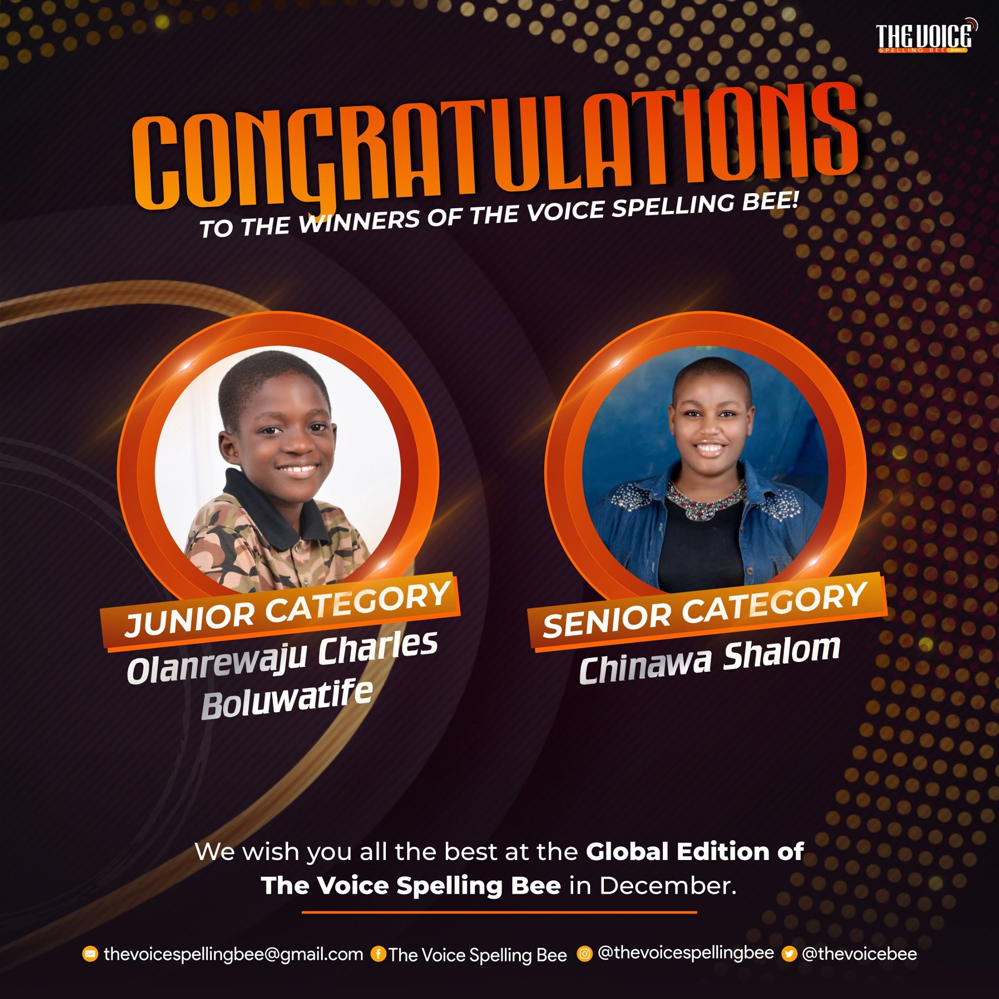 Congratulations to our champions!... - The Voice Spelling Bee