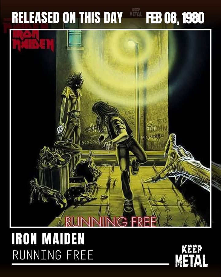 Iron Maiden's first single “Running Free” poster referencing bands