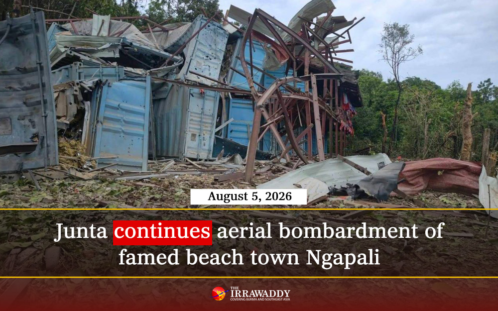 Junta continues aerial bombardment of famed beach town Ngapali August 5,  2026 Three regime fighter jets and a Y12 airplane bombed the beach town of  Ngapali in Thandwe Township, Rakhine State, on — Credit: Facebook