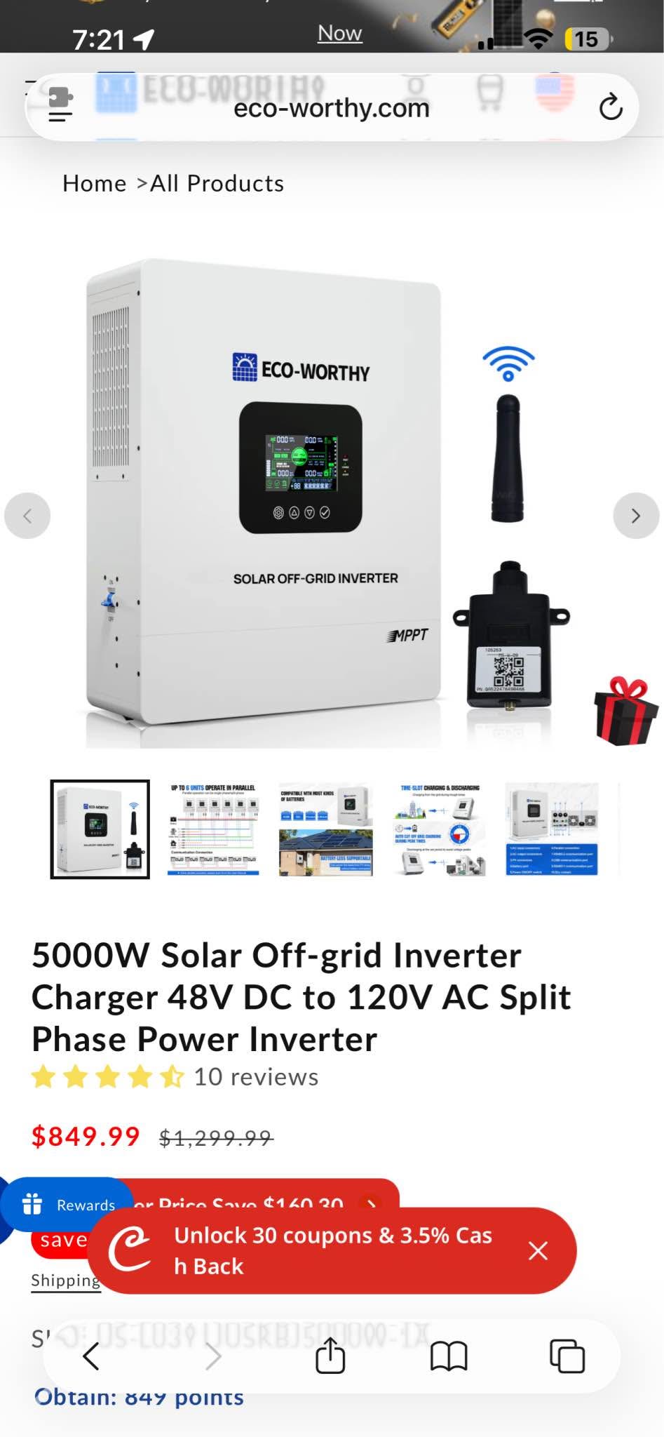 Brand New 5000W Solar Off-grid Inverter Charger 48V DC to 120V AC Split ...