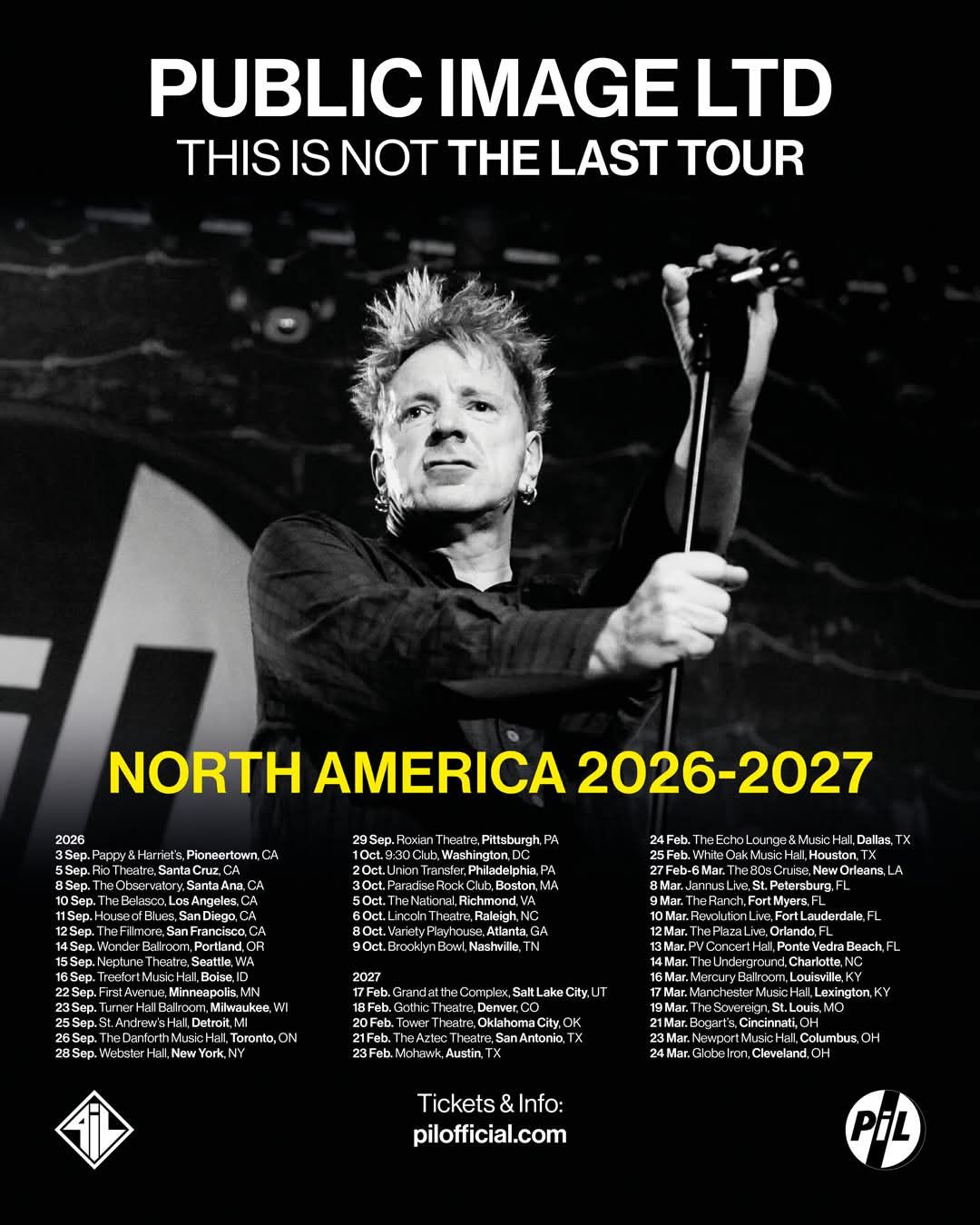 October 1, 2026 - Johnny Rotten from Sex Pistols returns to the 9