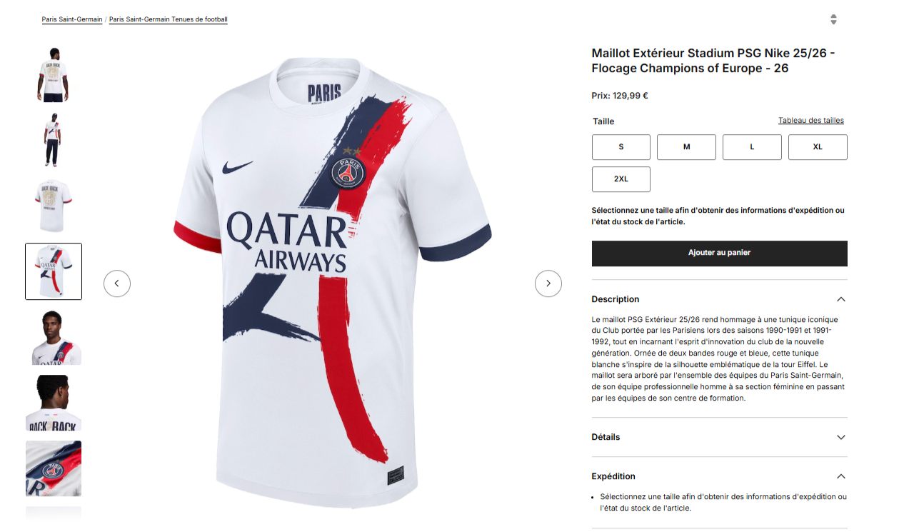 The PSG Nike Away Stadium Shirt 2025-26 - Champions of Europe 2026