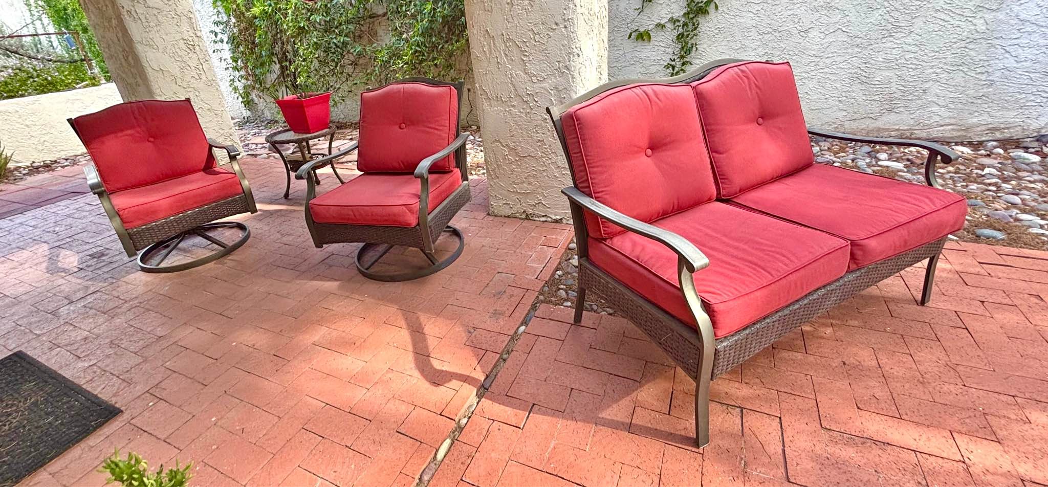 for sale used patio table and umbrella in tucson az PHI VILLA Outdoor Dining Set 4 w/Beige & Folding Chairs and 8 cushions Patio Furniture