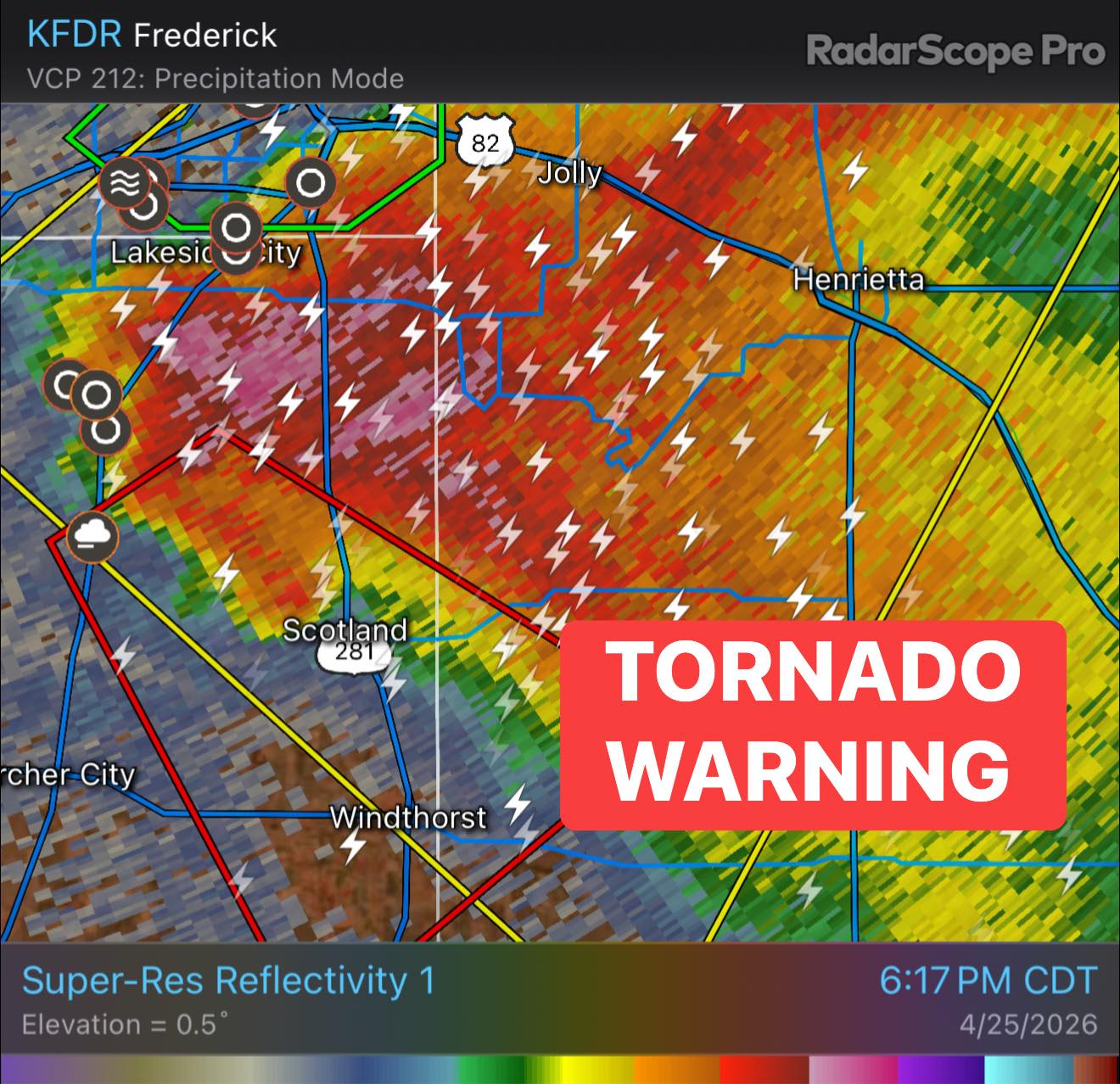 🌪️ TAKE SHELTER IN SCOTLAND TO WINDTHORST! A Tornado Warning is