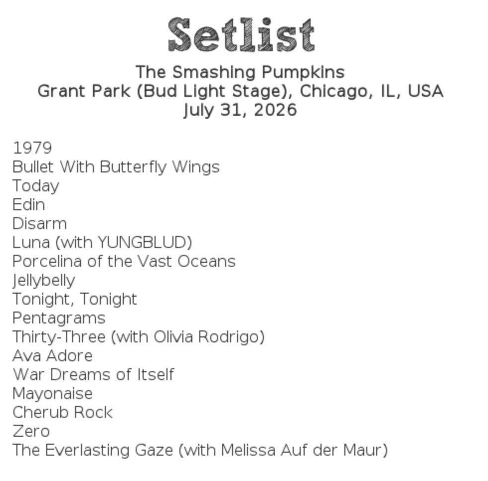 Smashing Pumpkins' setlist for their first Lollapalooza