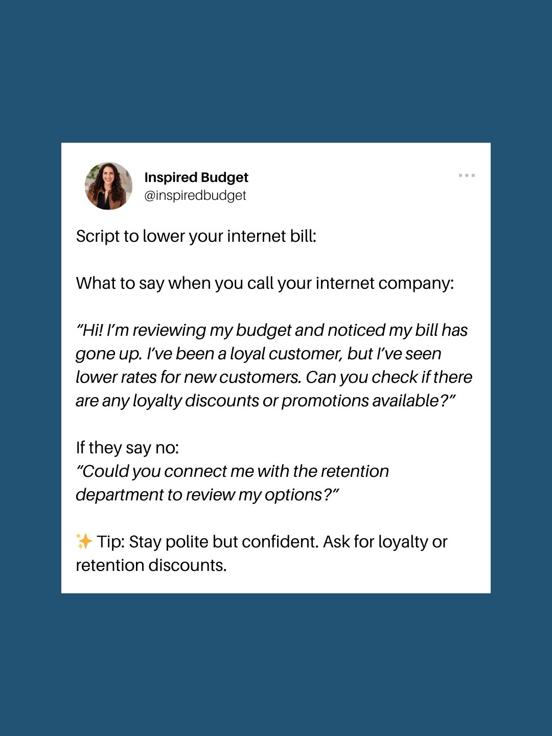 Inspired - Internet bill went up again? Try this script. | Facebook