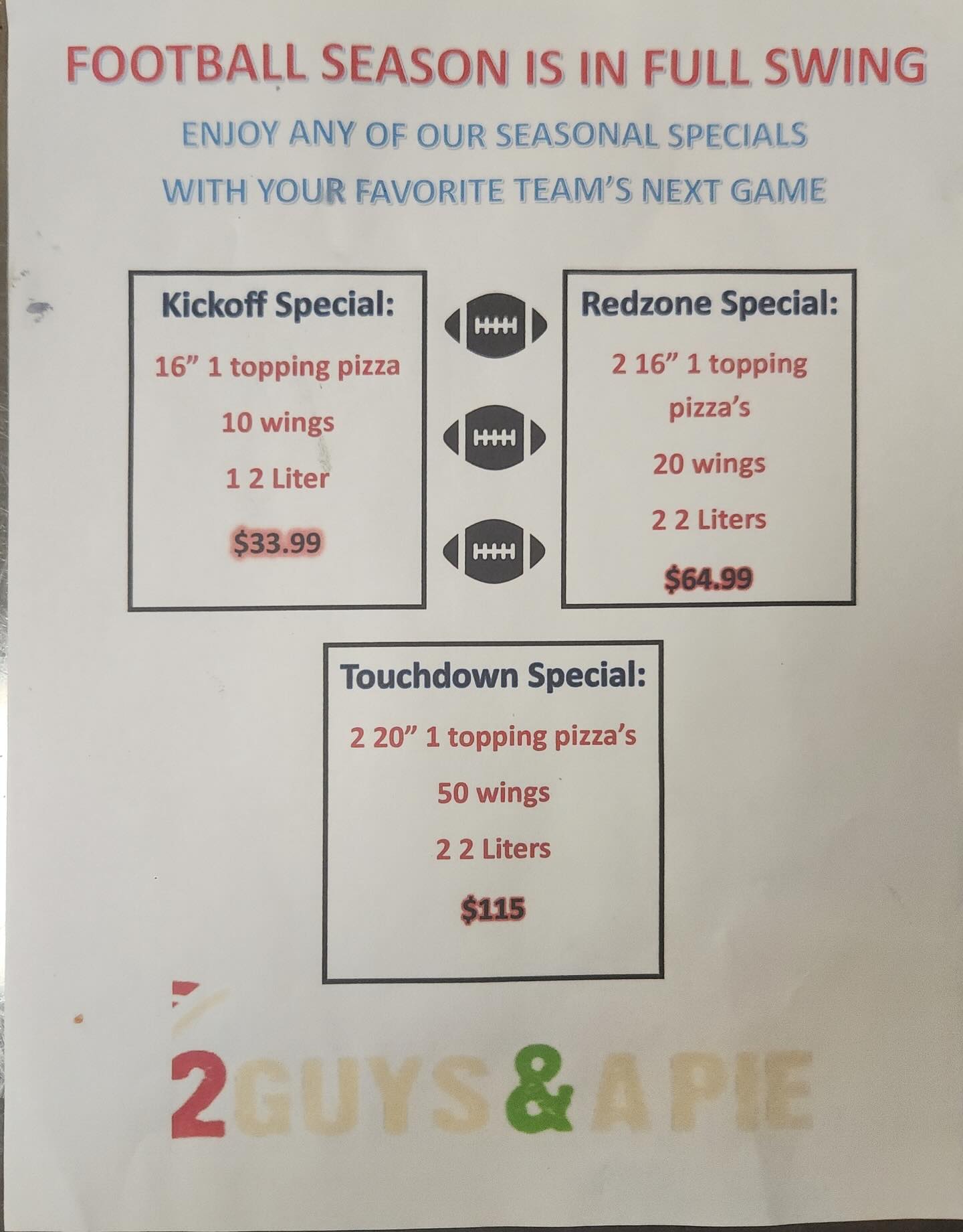 2 Guys - Don’t forget—our Football Specials are in full swing! 🏈🔥 ...