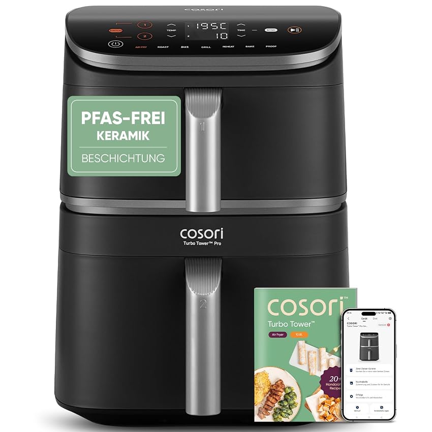 COSORI Turbo Tower Pro Smart Airfryer, 10,8L Keramikbeschichtung Heißluftfritteuse: ✓ Jetzt 237,98€ ⛔️ Alter Preis 279,99€ ➡️ https://www.amazon.de/dp/B0DPQ55RVS/?tag=rabattseite-21&psc=1 Amazon Partnerlink