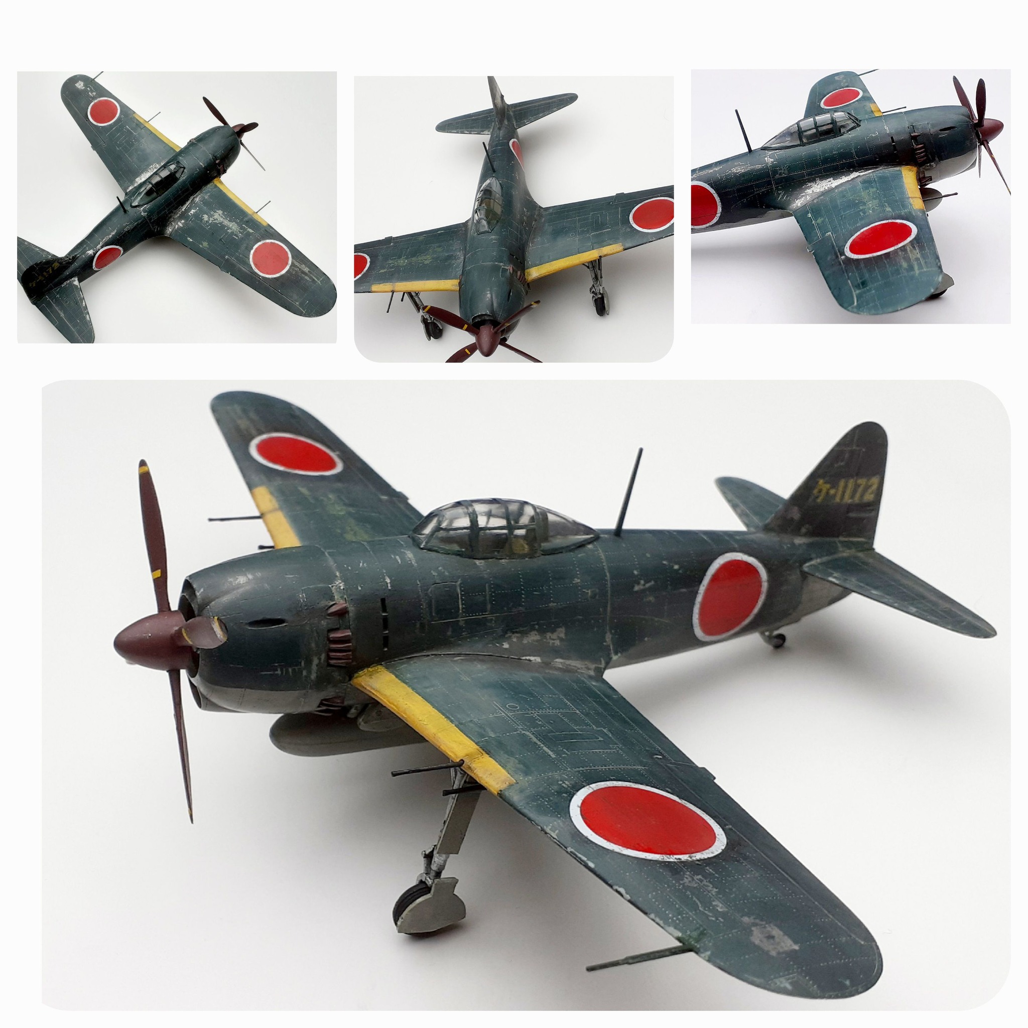 Weathered Otaki 1/48 N1K1-J Shiden model with Hataka acrylics