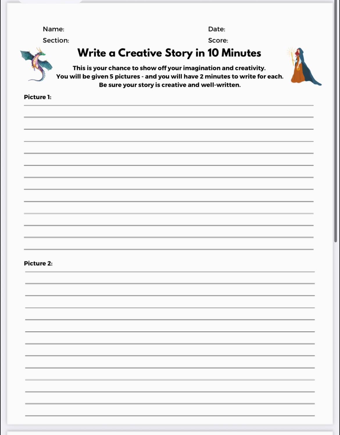 Tolentino - Write an EPIC Story in 10 Minutes! (Creative Writing) Print ...