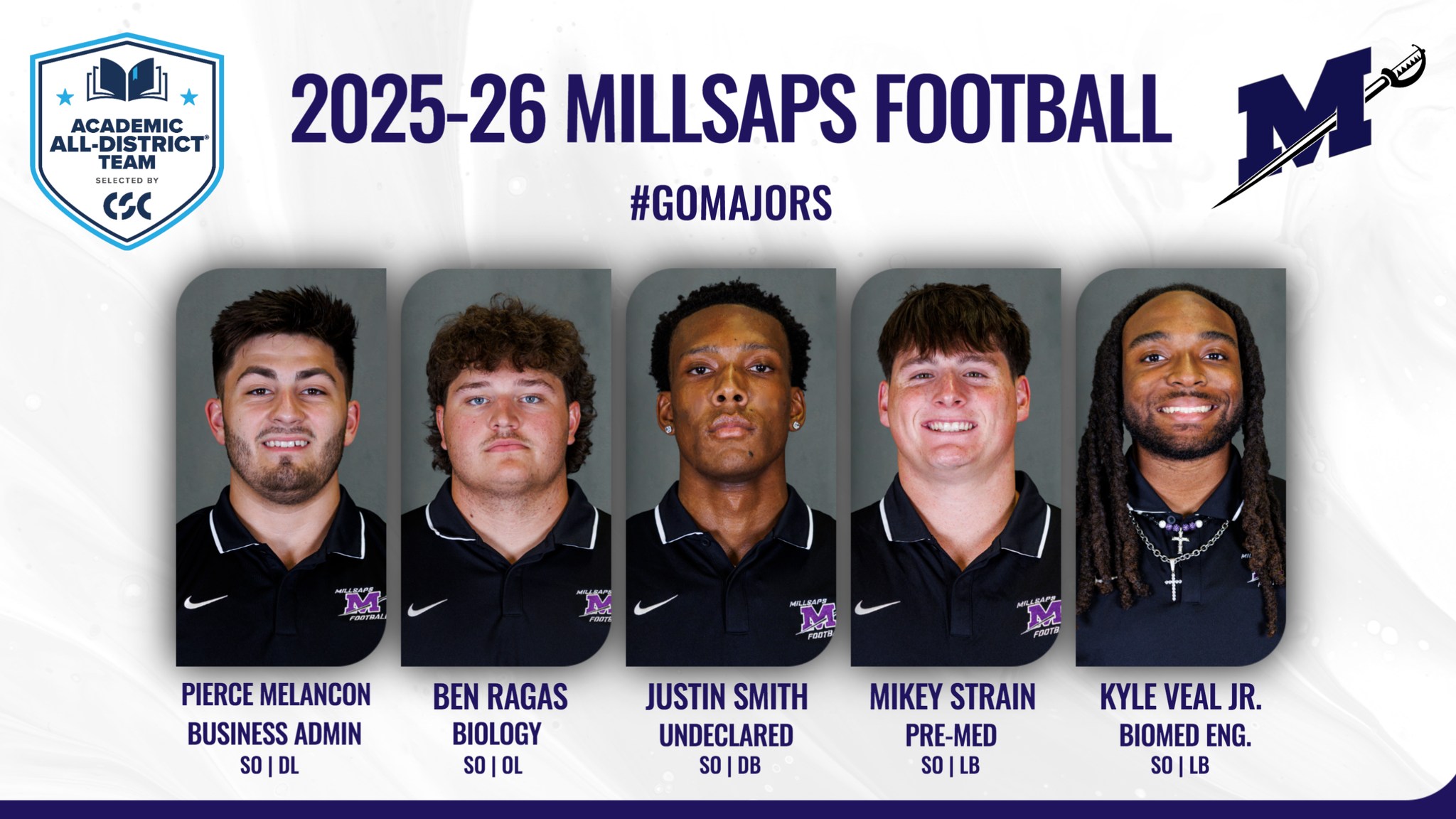 Millsaps - NEWS | Football Places Five Honorees on 2025-26 CSC Academic ...