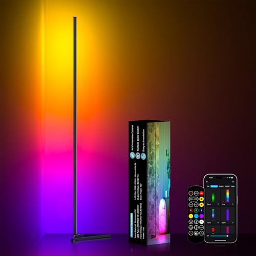 OTeedo Lampe D'Angle LED RGB – Lampadaire Ambiance 16 Millions Couleurs, App + Télécommande, Synchro Musicale