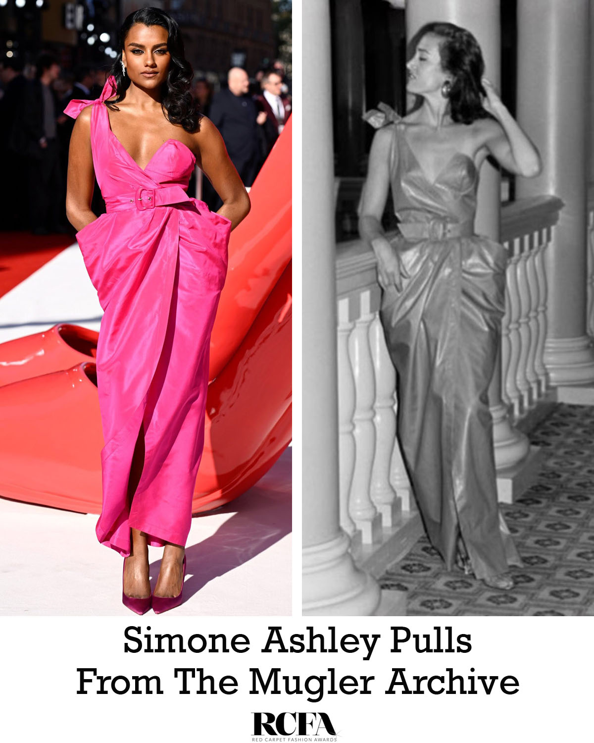 【稀少】Thierry Mugler ヴィンテージ アシンメトリーリボンドレス9 Red - Simone Ashley wore a Thierry Mugler Resort 1984 archive