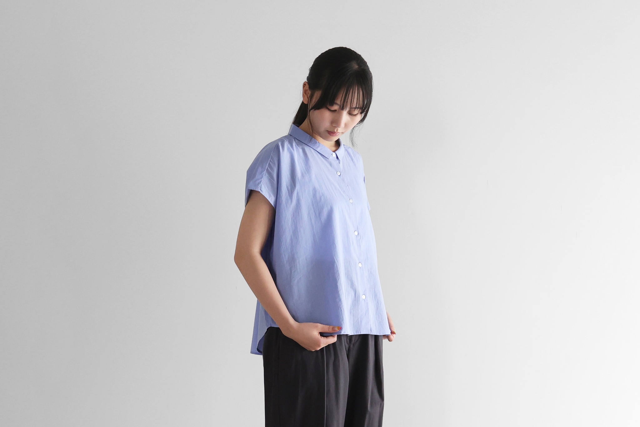 HUIS ゆるふわコットンショートスリーブロングシャツ 遠州織物 HUIS 