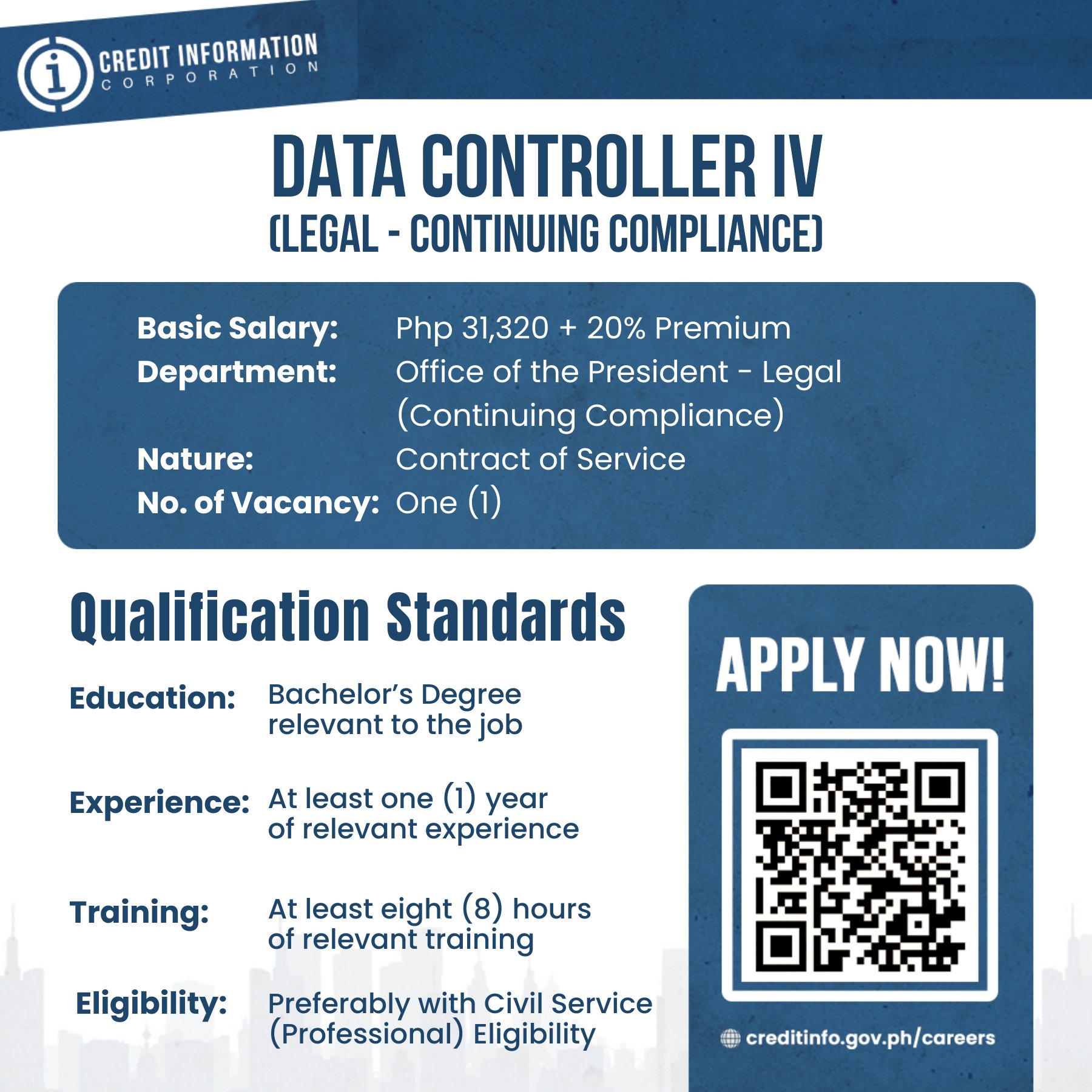 Credit - Position: DATA CONTROLLER IV (LEGAL - CONTINUING COMPLIANCE ...