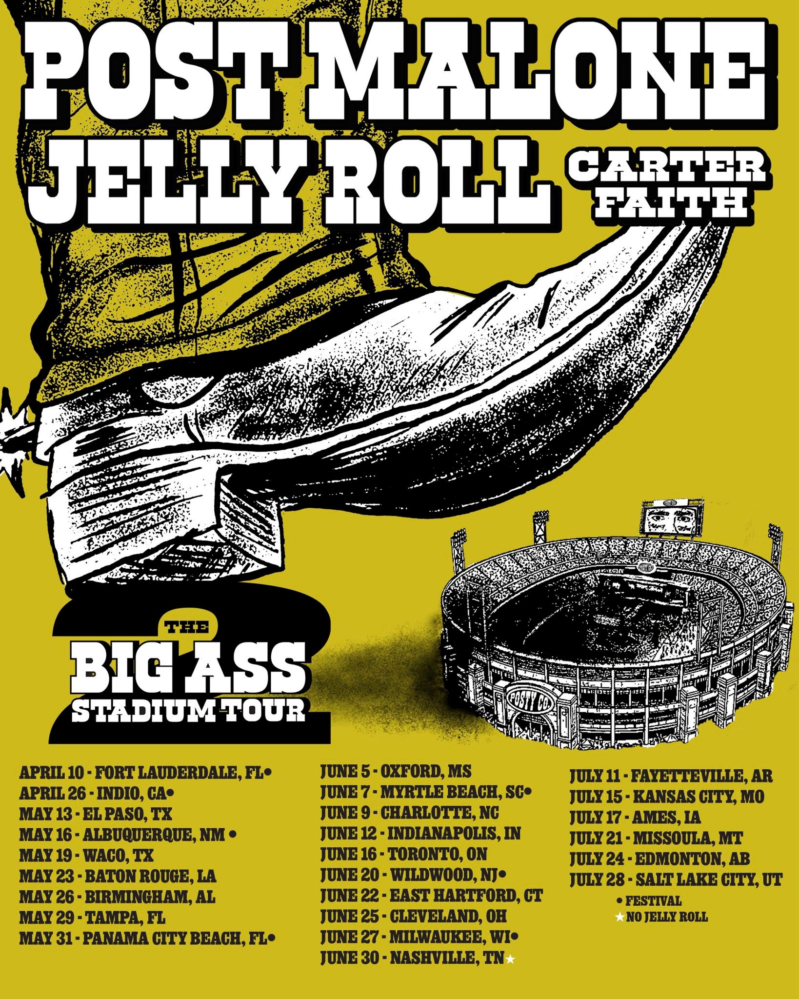 Post Malone and Jelly Roll are coming to Tampa on 5/29/2026