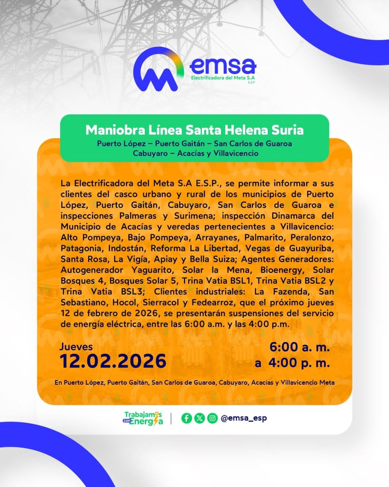 🔌 EMSA Anuncia Suspensión... - Mi Puerto Lopez Meta | Facebook