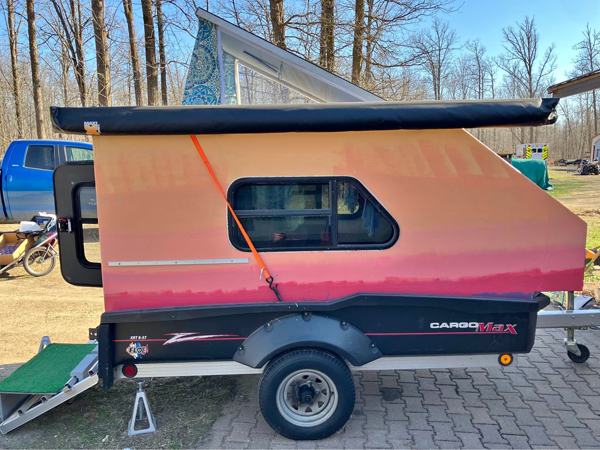 Handmade square drop camper pod with custom clamshell pop top, trailer ...