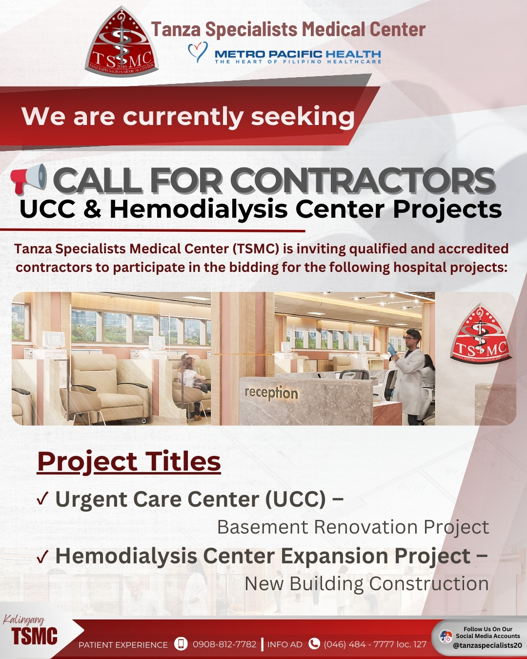 📢 𝐂𝐀𝐋𝐋 𝐅𝐎𝐑 𝐂𝐎𝐍𝐓𝐑𝐀𝐂𝐓𝐎𝐑𝐒... - Tanza Specialists Medical Center | Facebook