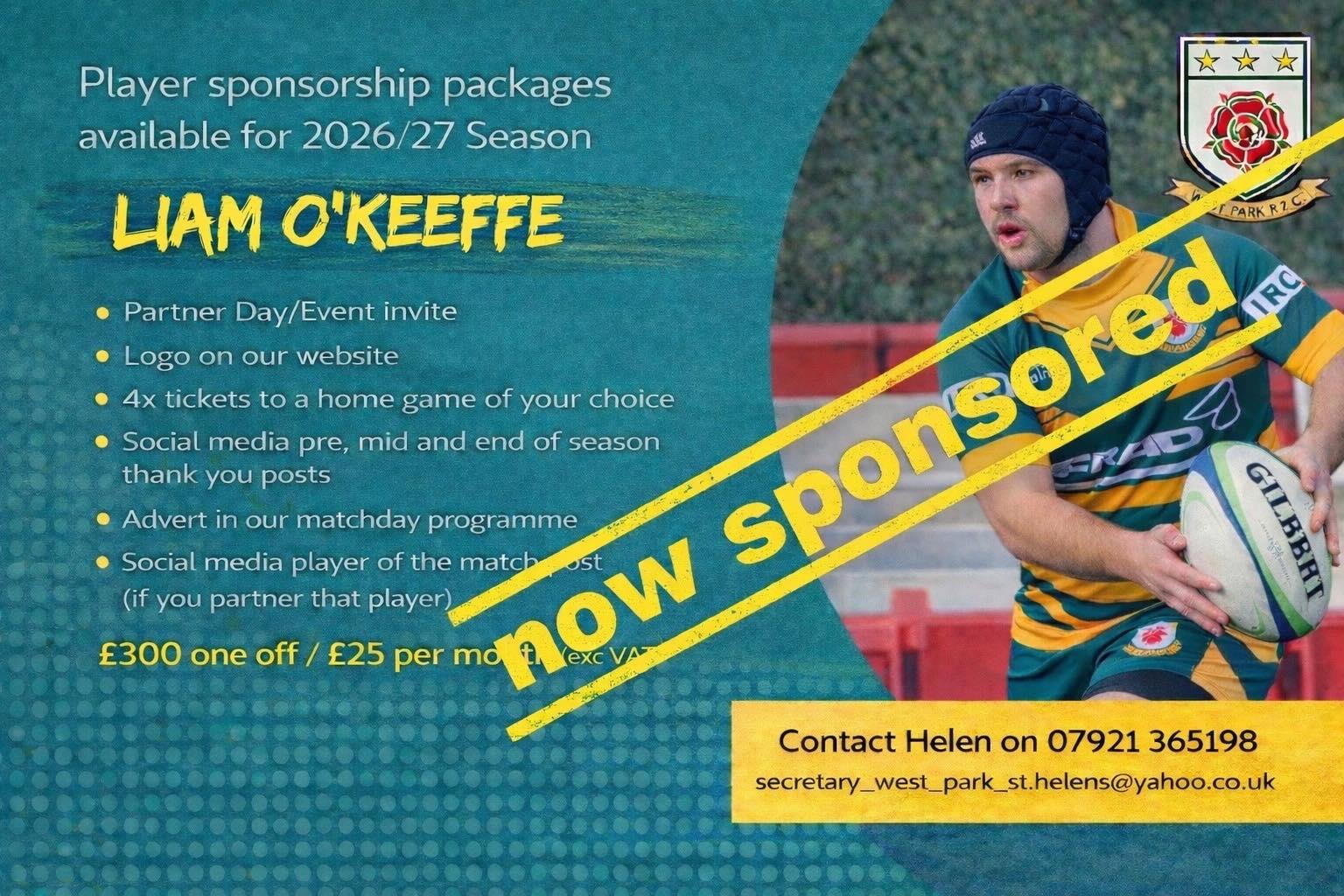West Park RUFC - That’s Liam Okeeffe sponsored within just... | Facebook