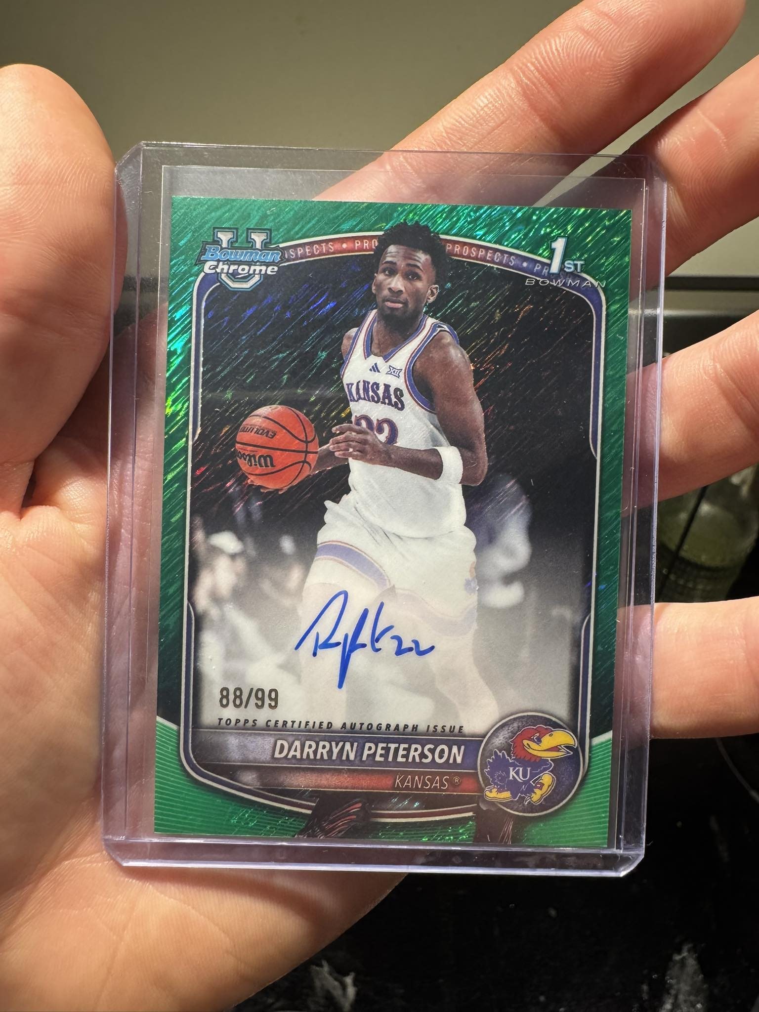 Darryn Peterson Bowman Chrome 1st Auto Green Mojo /99. It has a 