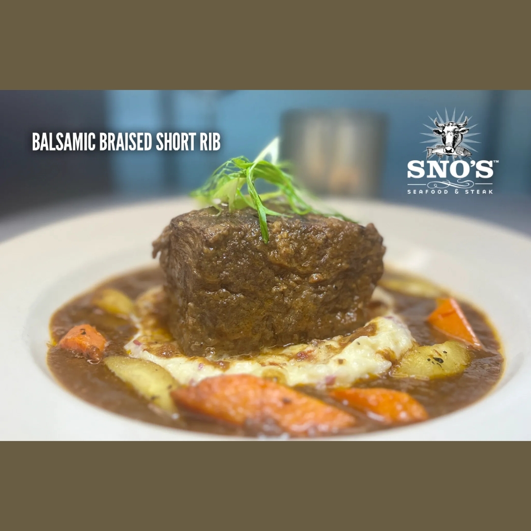 Sno's - Slow-cooked boneless short ribs seasoned and seared, then ...