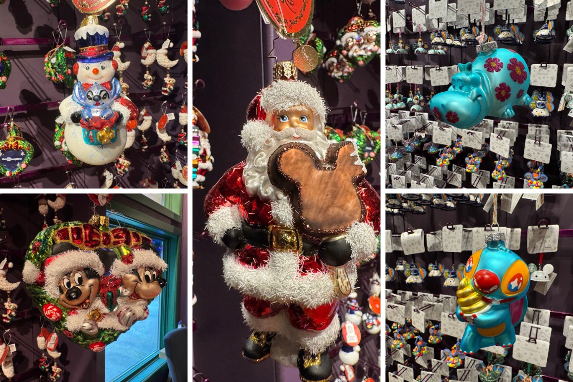 Christopher Radko Santa with Mickey Bar, Snowman with Stitch, and