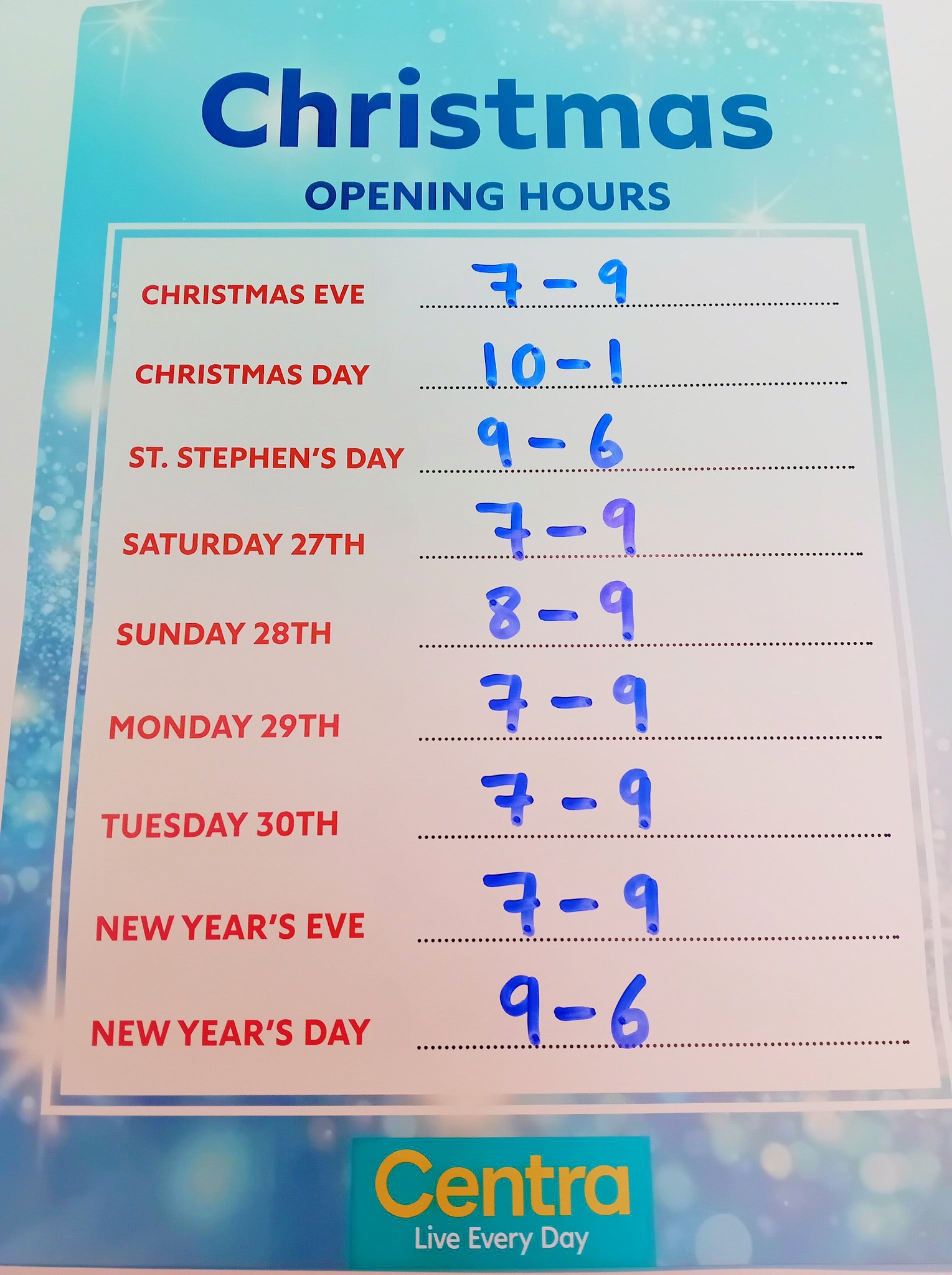 Centra - Christmas opening hours 🎄🎅 | Facebook