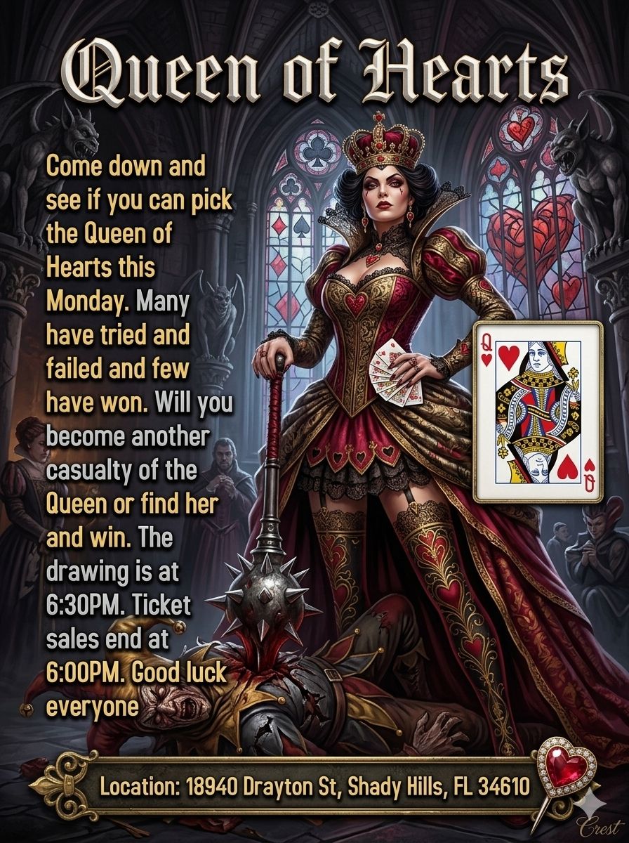 Monday - 10/5/2026- Queen of Hearts.