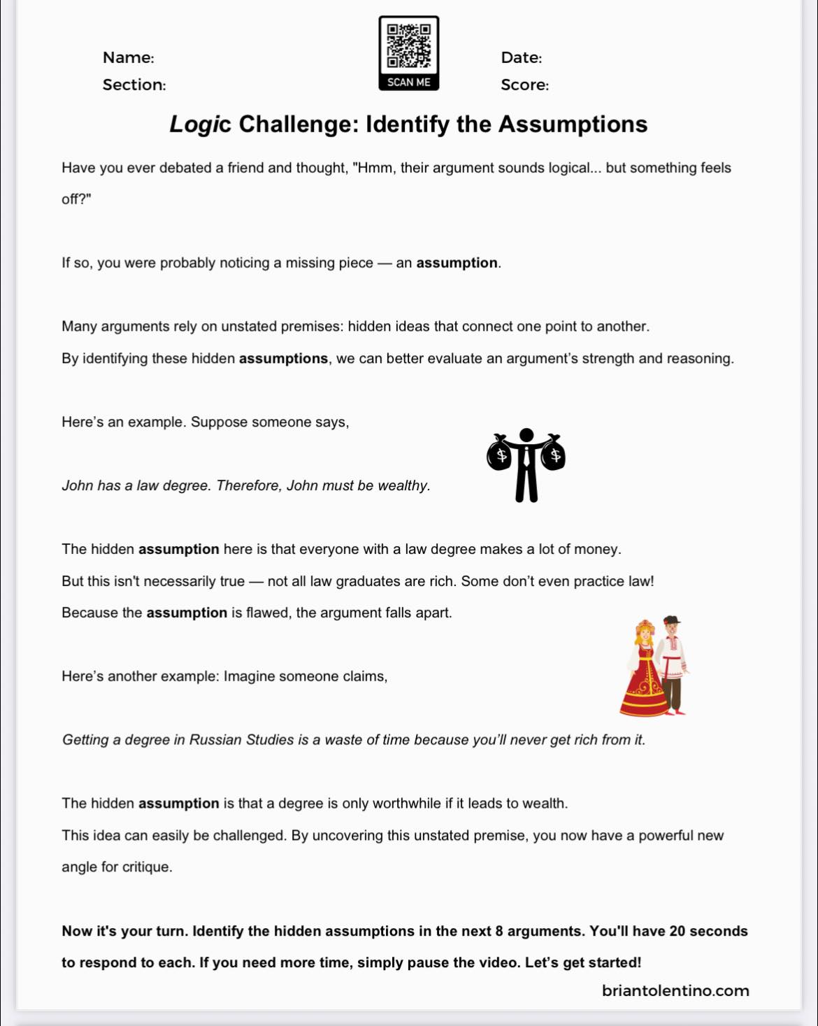 Tolentino - Logic Challenge: Identify the Assumptions! Link here: https ...