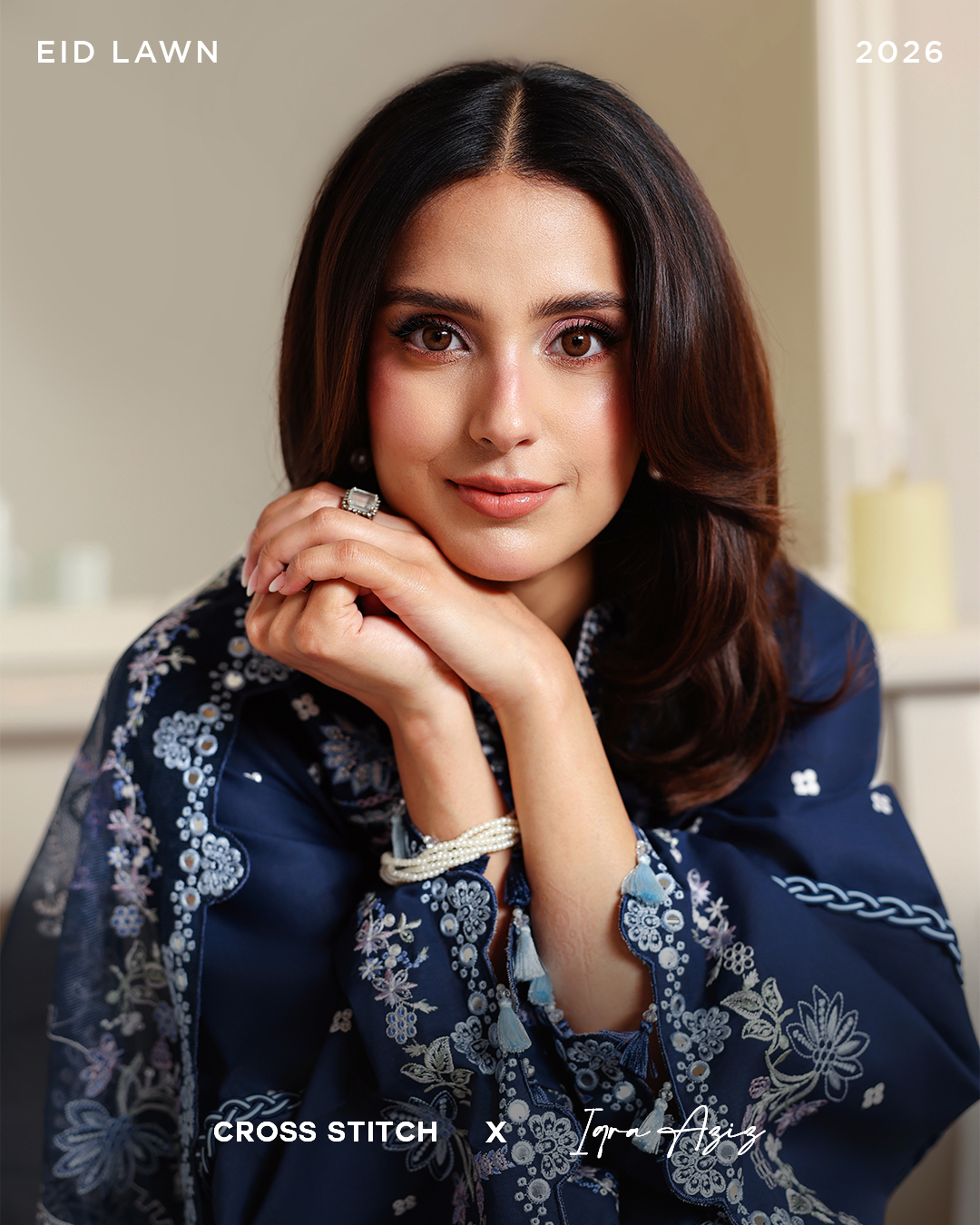 iqra aziz blue dress Cross Stitch x A tribute to mothers, daughters, and the moments in between; because some traditions are felt, lived, and passed on. Shop Iqra's Favs: https://www.crossstitch.pk/collections/eid-lawn-edit-2 Eid Lawn 40% Tulip Dress - Blue Color:Picture Color-Black