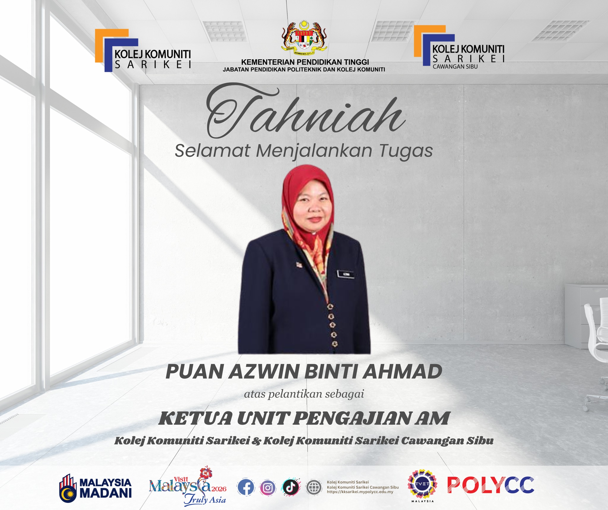 Kolej - Setinggi-tinggi tahniah dan selamat menjalankan tugas diucapkan ...