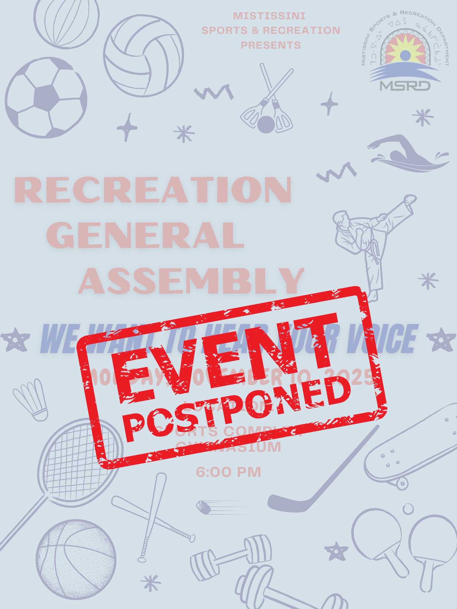 📢 We're sorry to... - Mistissini Sports & Recreation | Facebook