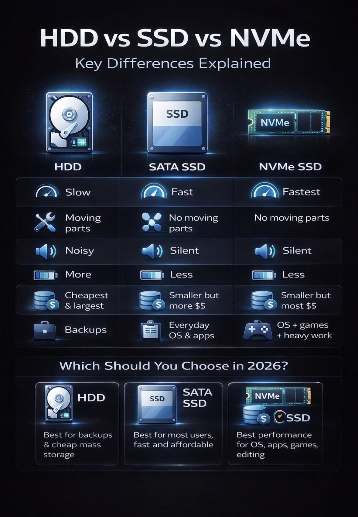 HELPLINE - 🚀 HDD vs SSD vs NVMe — Which One Should YOU Choose in 2026 ...