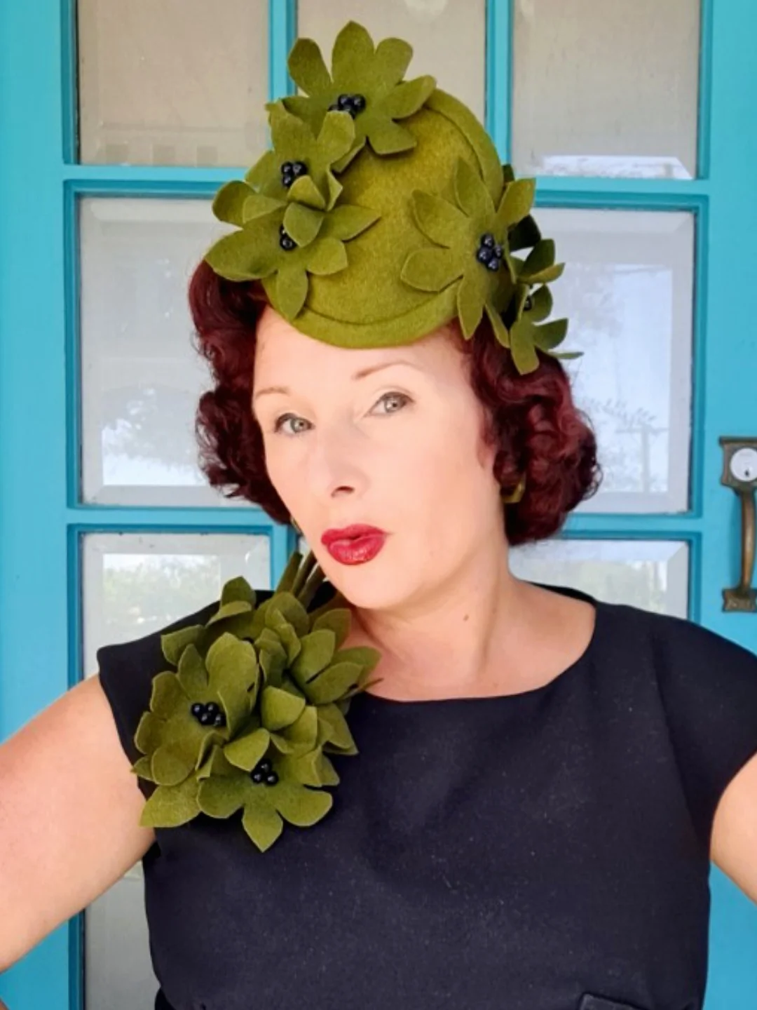 olive green dress lipstick Todays Thursday Throwback is The Ingrid Percher with matching corsage in the loveliest shade of with sapphire coloured glass beads. This glorious 1940s set is still able to be custom Hyacinth House