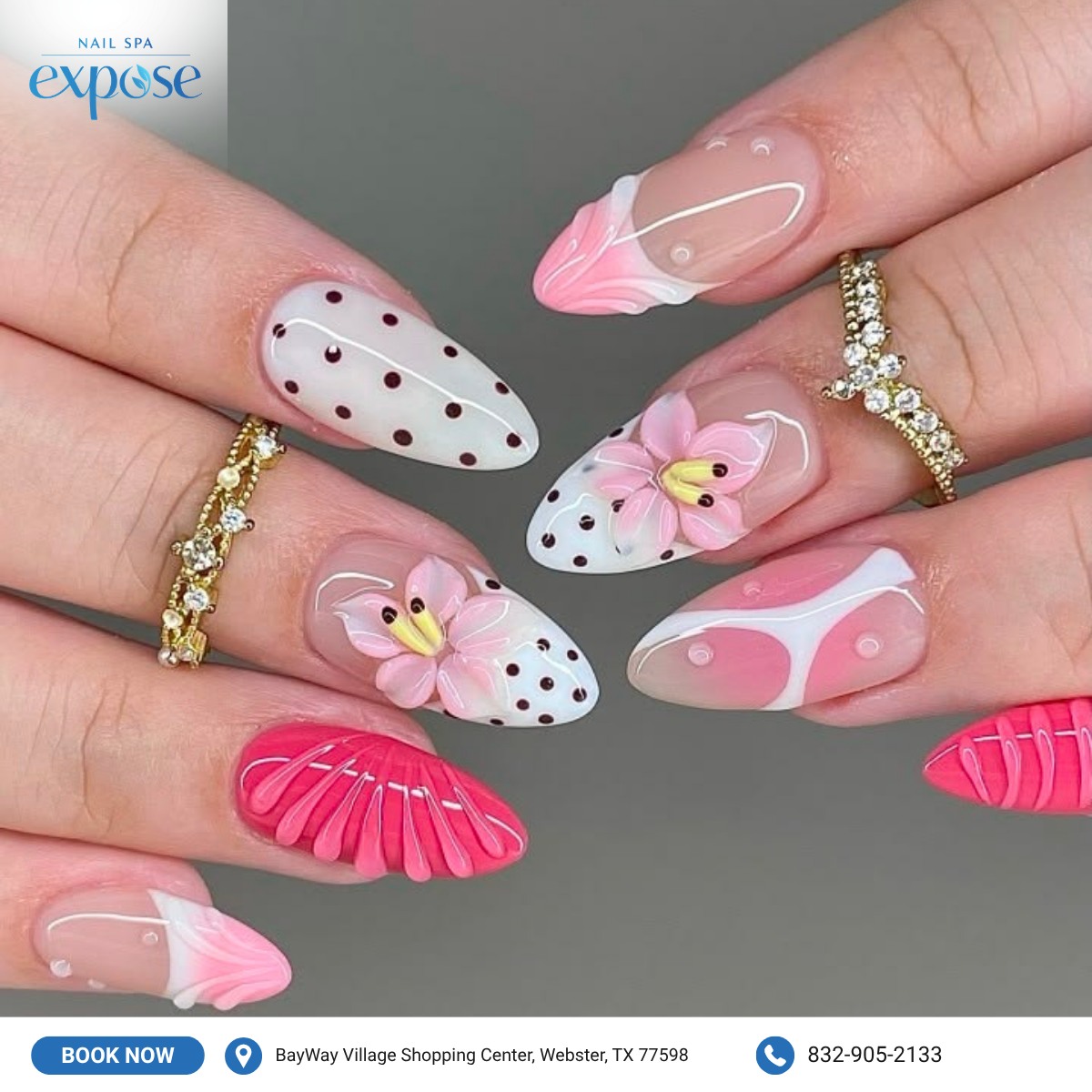 Cozy chic nail set with polka dots and sweater texture