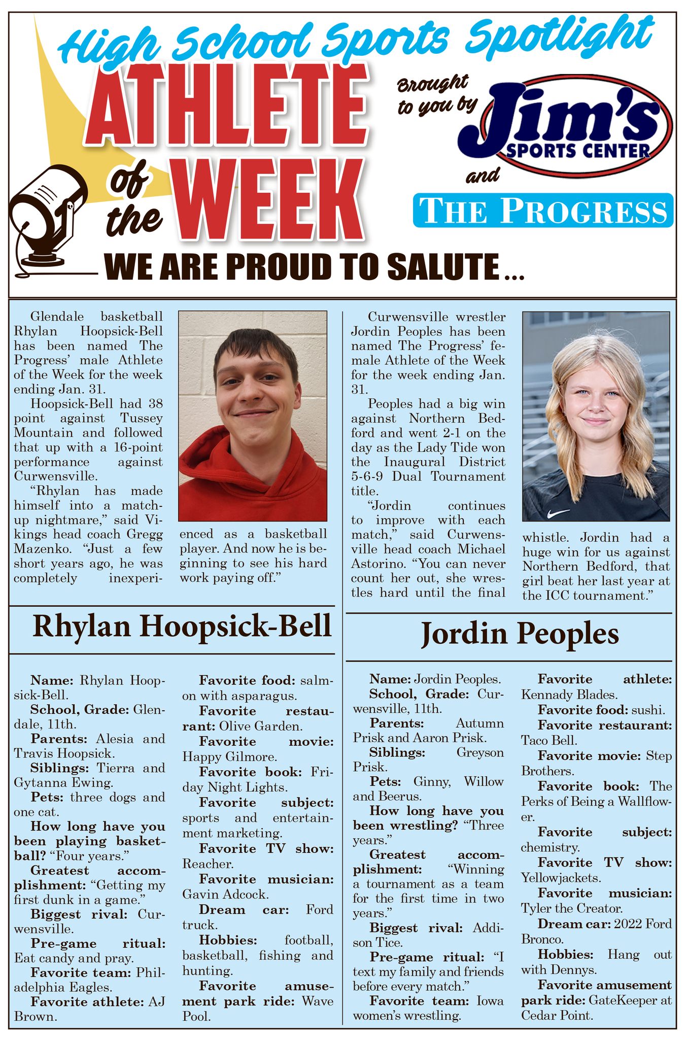 The Progress - Congratulations to our Athletes of the Week for the week ...