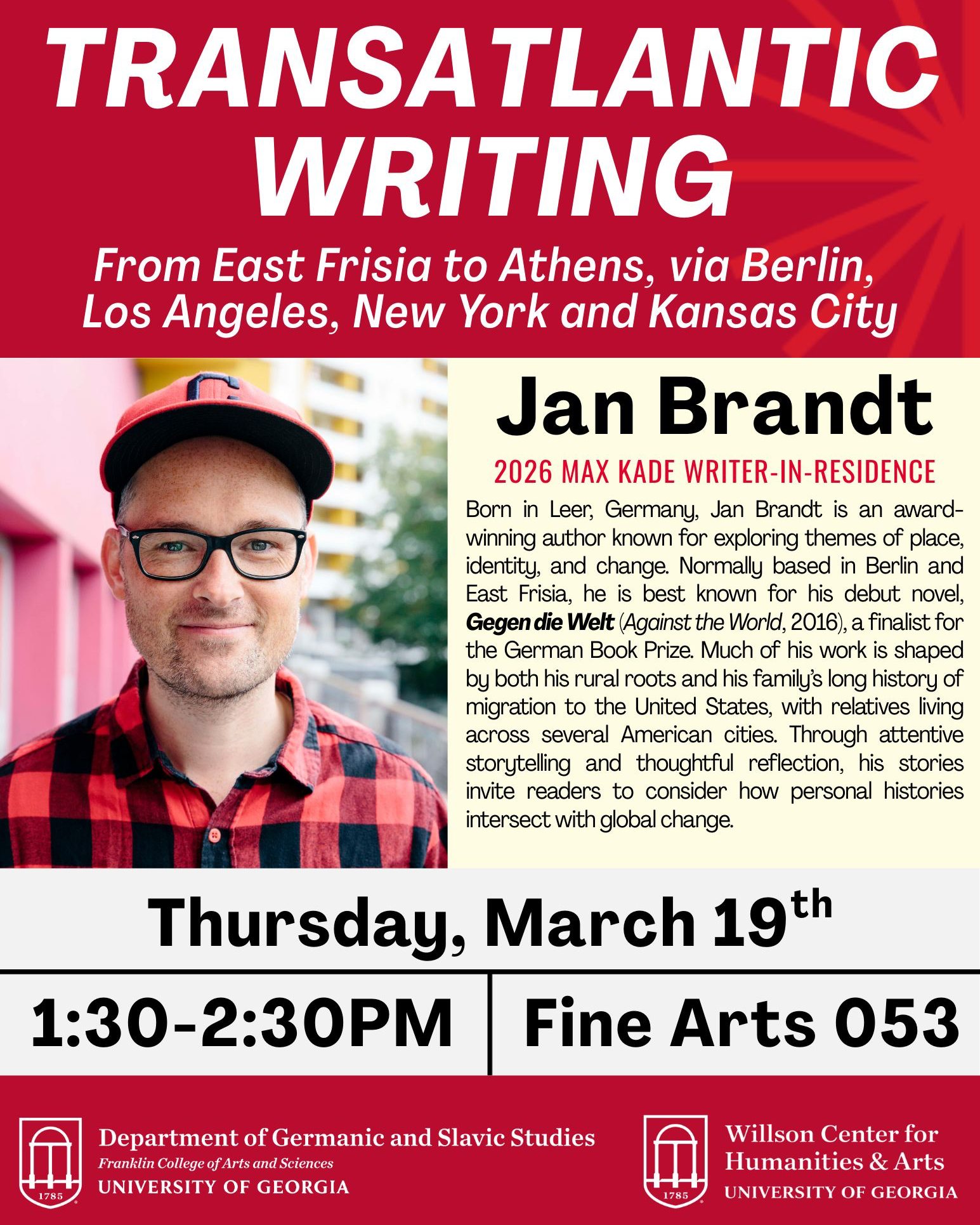 UGA - Join us on March 19th as our 2026 Max Kade Writer in Residence ...