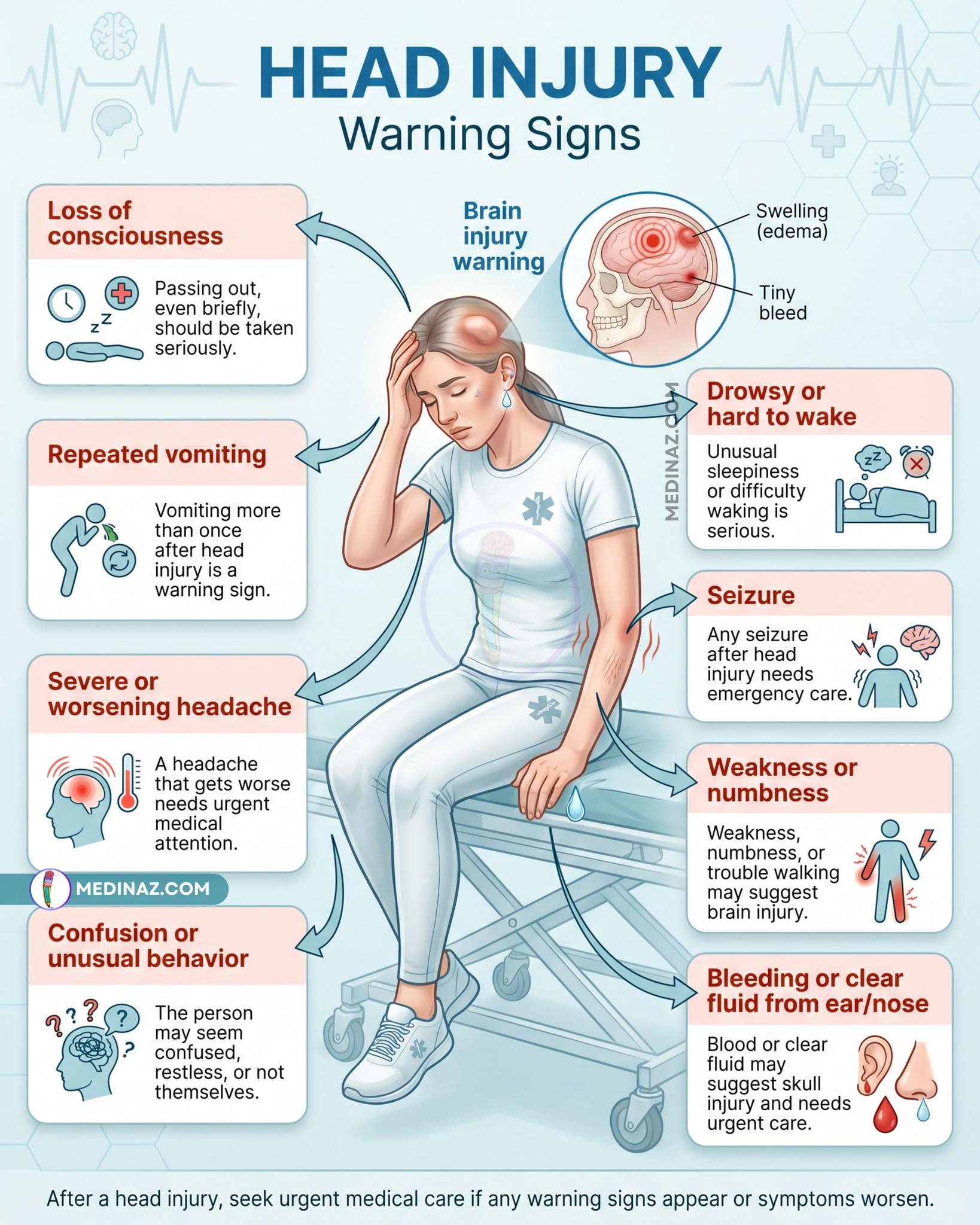 ? Head Injury Warning Signs ➟ A head injury can happen after a 