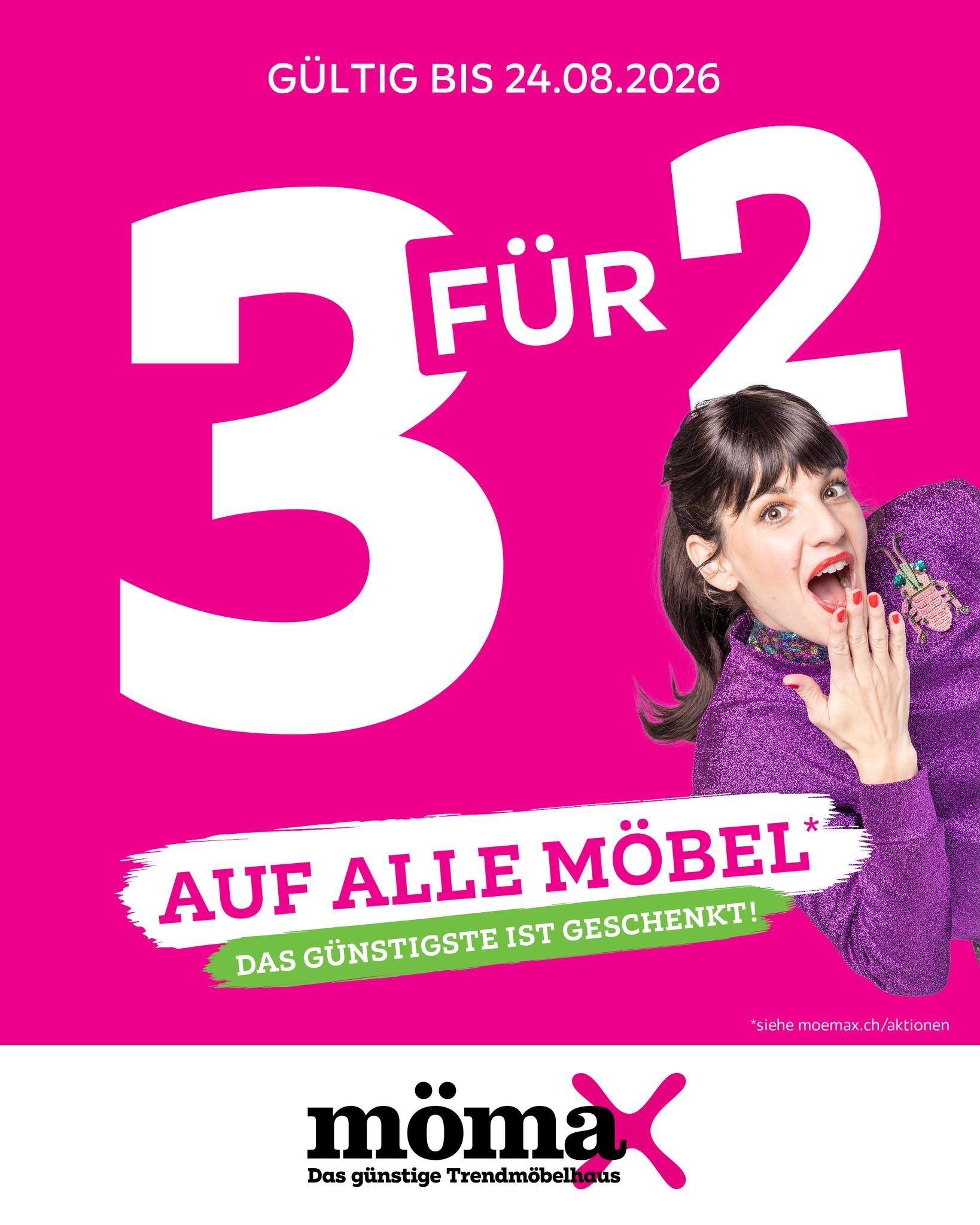 3 für 2 auf ALLE Möbel! Das günstigste Möbelstück ist geschenkt – jetzt profitieren 🎁 🛋️ ▷ https://www.moemax.ch/c/moebel