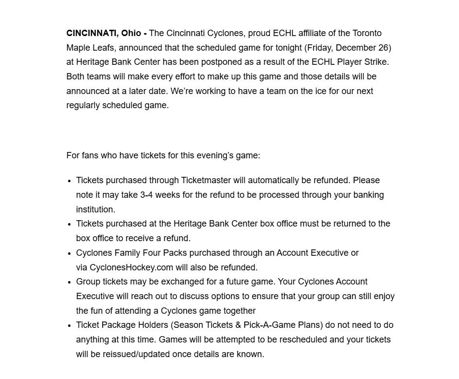 Chelsea - BREAKING: The Cincinnati Cyclones game is officially ...