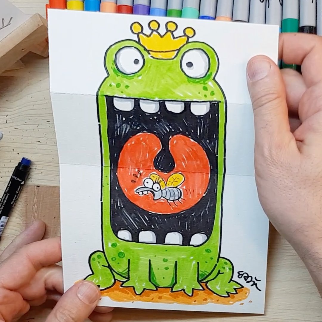 Drawww - HOW TO DRAW A FROG PRINCE- Folding Surprise...