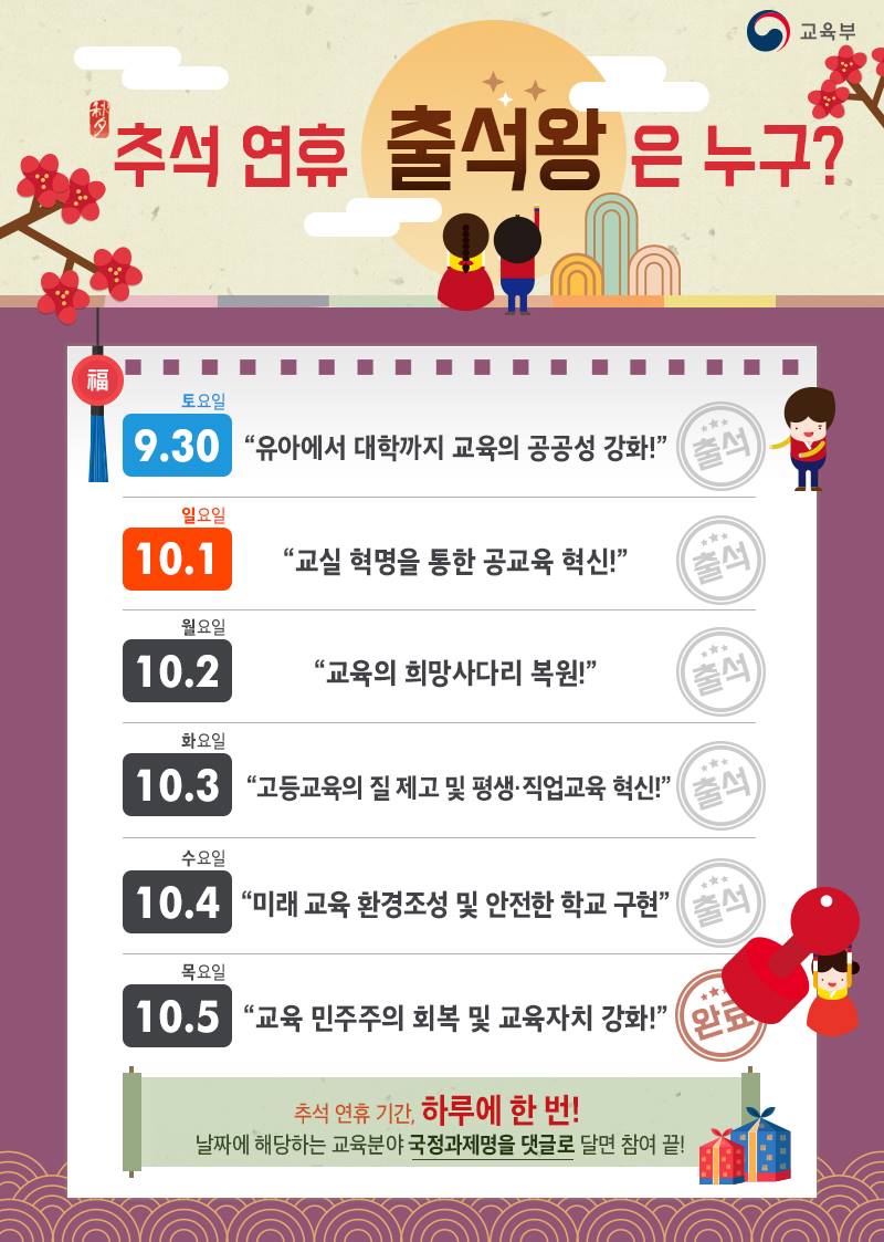 대한민국 교육부 - [이벤트] #추석연휴_교육부_출석왕은_나야나! 1) 긴 추석...