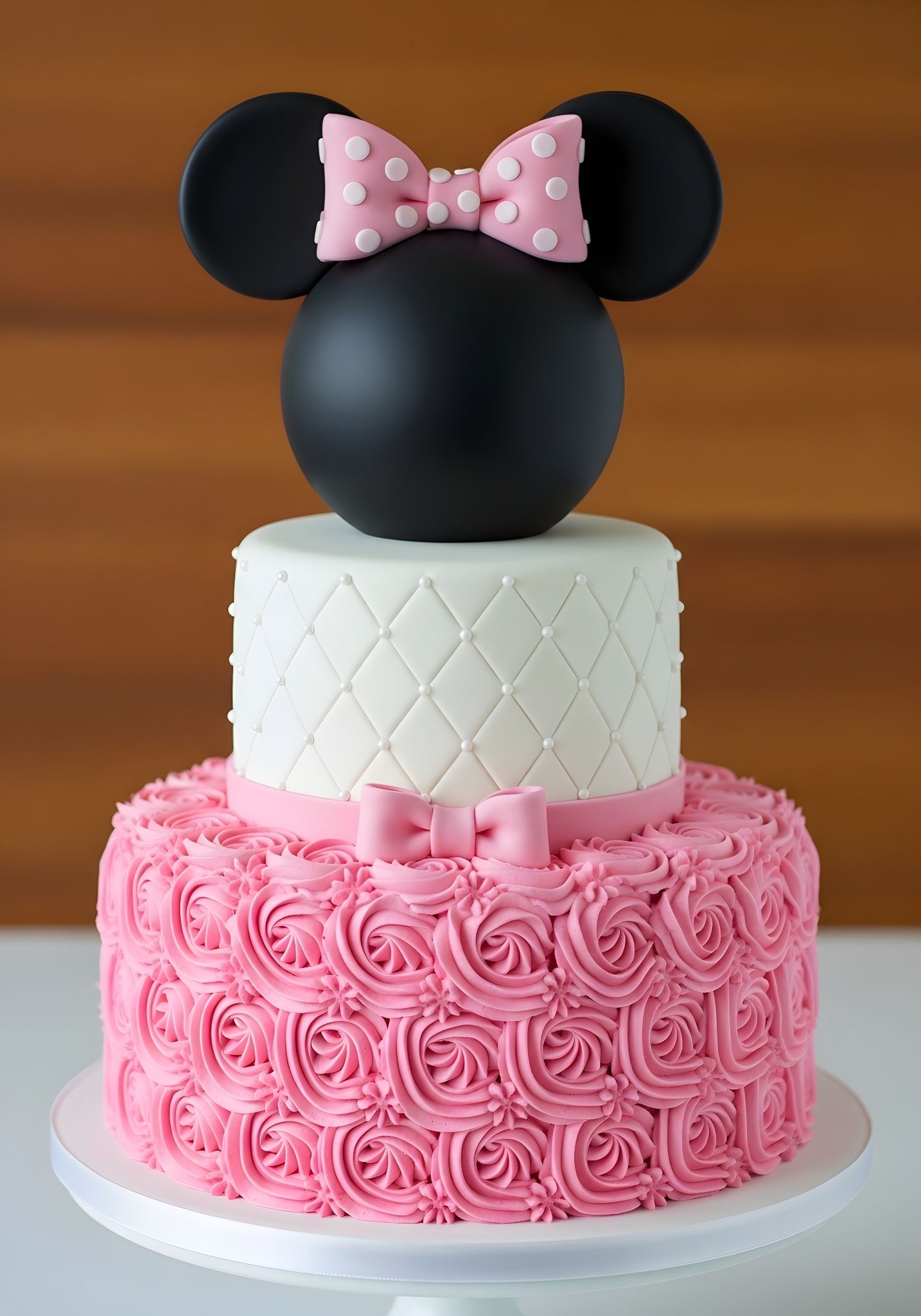 Minnie Mouse Celebration Cake🎂🎀🐭 — a three-tier design that