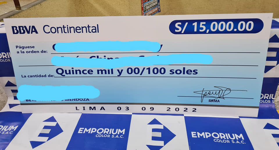CHEQUE PREMIO GIGANTE. ️ El cheque... - Emporium Color SAC