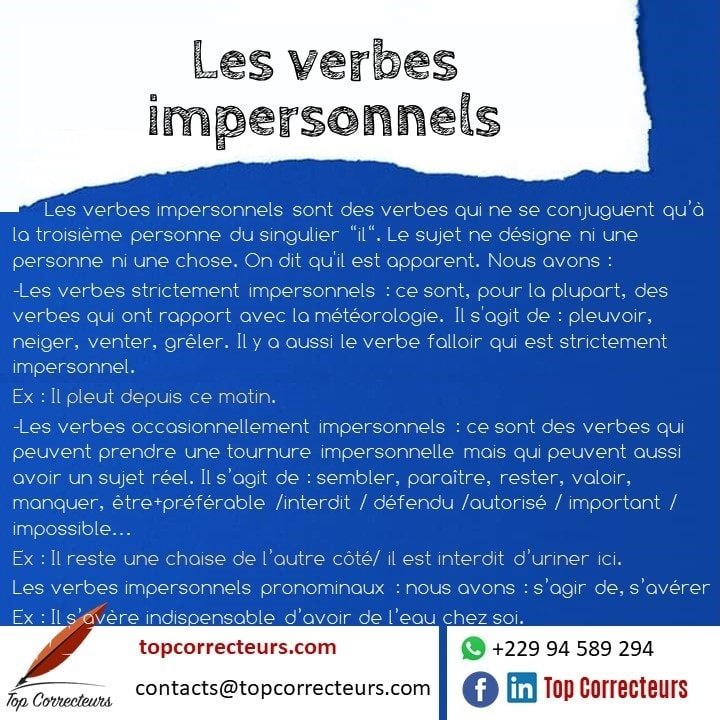 Top correcteurs - LES VERBES IMPERSONNELS : CE QU'IL FAUT SAVOIR. Les ...