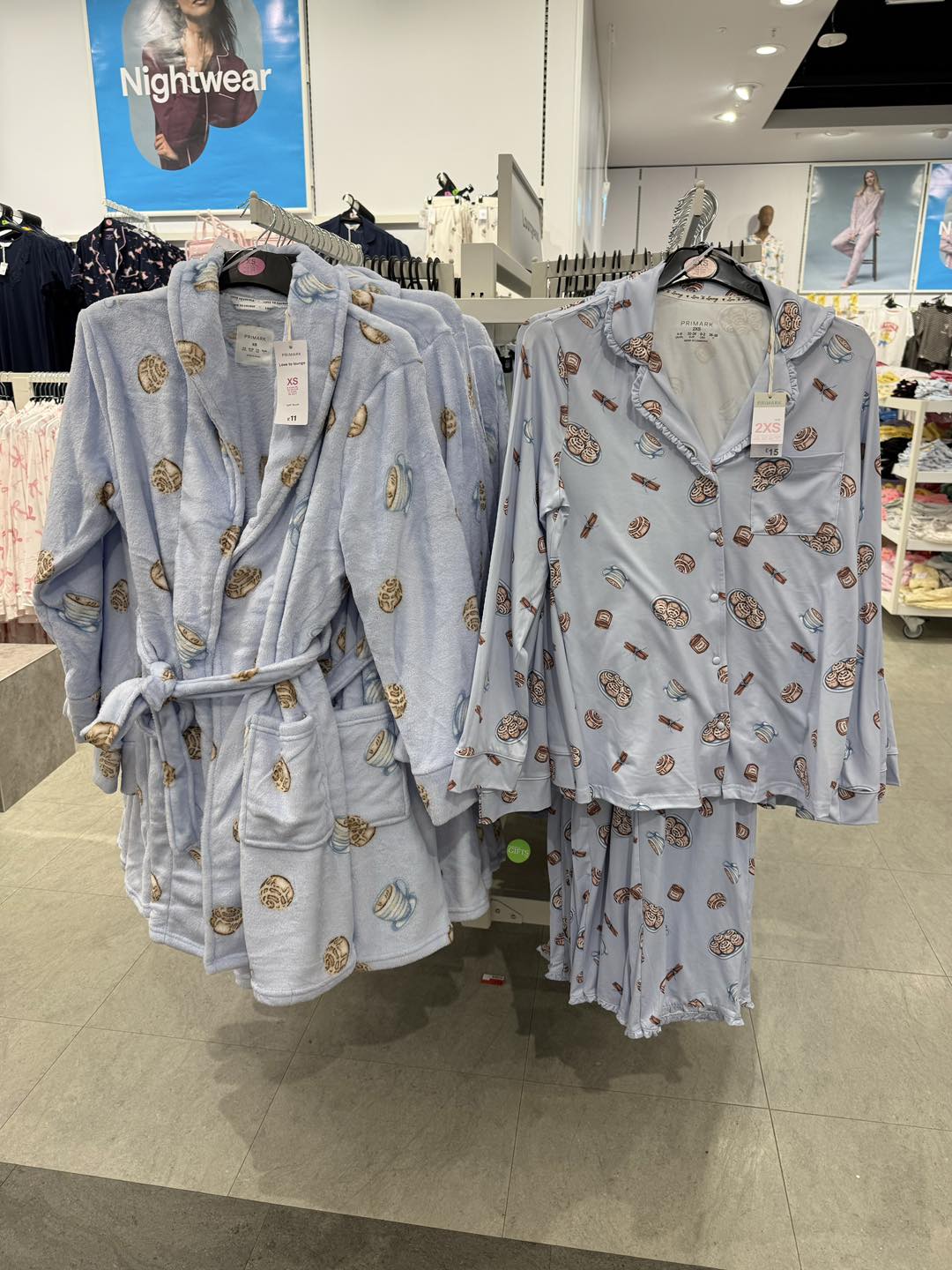 ladies dressing gown sets Matching Cinnamon and Hot Chocolate Print and 2 Piece Long Sleeve & Trouser Pyjama Set spotted in Primark with prices from Only £11 🤎🩵 SS26 ONS Di1