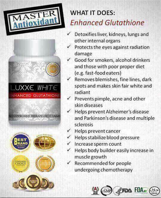 luxxe white enhanced glutathione ingredients ➖➖➖➖➖➖➖➖➖➖➖➖➖➖➖➖➖ Luxxe White is For: ✓Whitening ✓Anti-aging✓ Smokers ✓Alcohol drinkers ✓Liver, lungs, kidney ✓Detoxification ✓Eye damage ✓Pimples ✓Acne ✓Blemishes ✓Fine lines ✓Muscle growth Omega glutathione + |